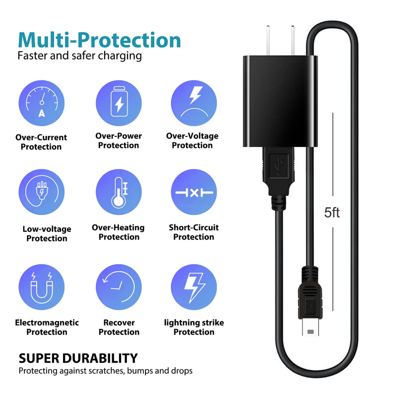 Mini USB Wall Charger AC Adapter Power Cord for Garmin Nuvi Drive 40lm 50lm 52 60 255w 265w 550 620 1300 1350 1450 2577lmt 2597lmt 2589lmt 2599lmt 2599lmt 2689lmt Dezl 570lmt Traffic Sat Nav GPS