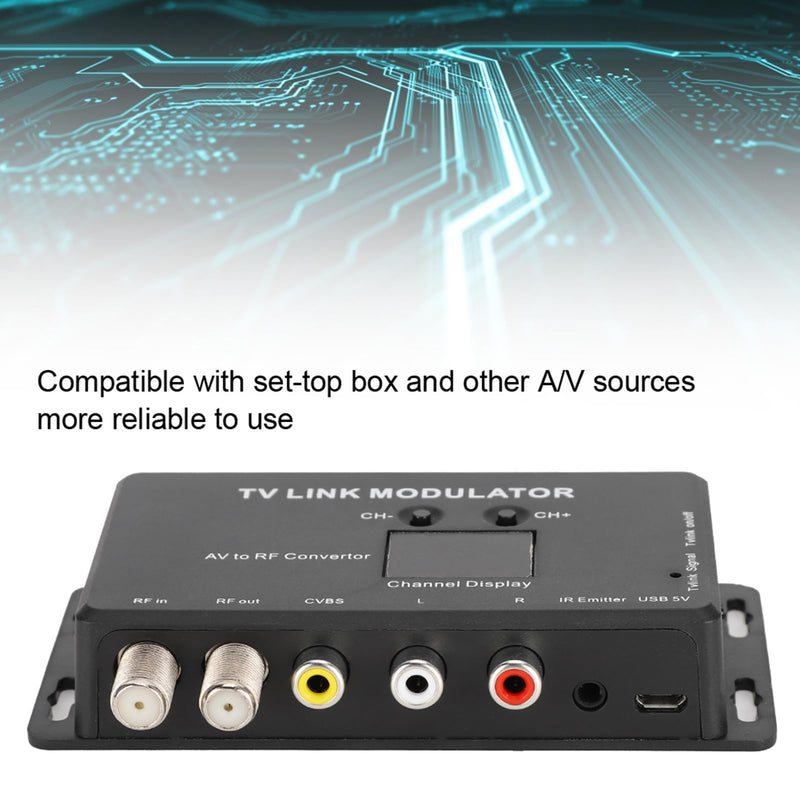 RF Modulator, UHF TV LINK Modulator IR Extender with Channel Display, TM70 LINK Modulator AV to RF Converter for CATV System