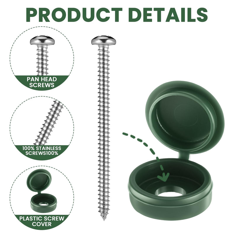 Zhengmy 96 Set Green 3 Inch Shutter Fasteners Shutter Pins Screws and Caps Bulk 304 Metal Stainless Steel Screws with Vinyl Caps for Outside Windows Hardware Railings Furniture