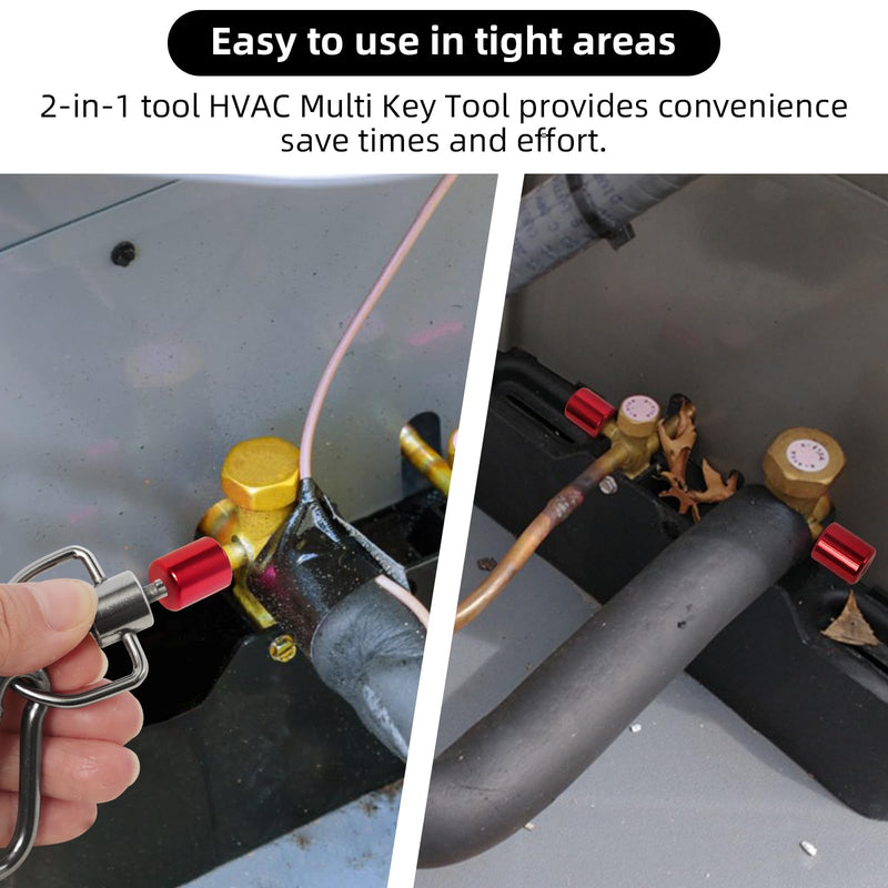 Locking Cap Key for Refrigerant + 1/4” Refrigerant Locking Cap R410, HVAC Key Tool for Refrigerant 410A&R22 Tamper-Resistant Locking Key, Refrigerant Safety Cap 410A for HVAC Installation and Removal 1PCS HVAC Key Tool+1PCS 1/4" Caps