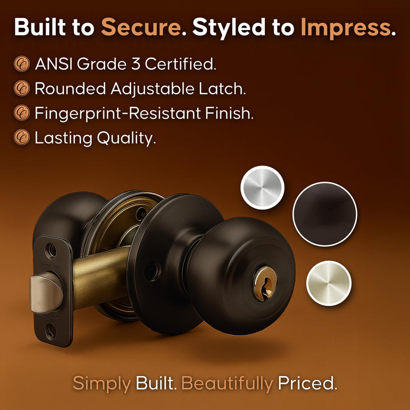 Copper Creek Colonial Entry Door Knob – Keyed Entry Handle with Lock and Key, ANSI Grade-3 Certified, DIY-Friendly Install for Interior and Exterior Entrance Doors – Tuscan Bronze (1 Pack) 1 Pack