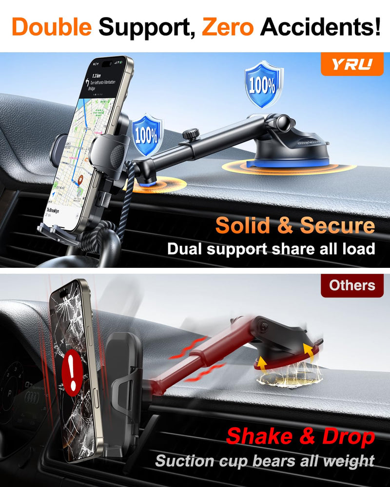 YRU True Military-Grade [360° Rotation Suction] 2025 Ultimate Car Phone Holder Mount 【90+LBS Safest Strongest & Patent Certs】 Dashboard Windshield Vent for iPhone 17 16 Pro Max Samsung, Dark Blue