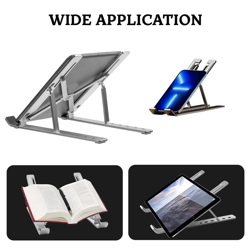 FlexElevate 7-Level Adjustable Laptop Stand, Silver Color, Carbon Steel Ergonomic Riser for Desk, Compatible with 9''-17.3'' Laptops, Portable & Sturdy Holder