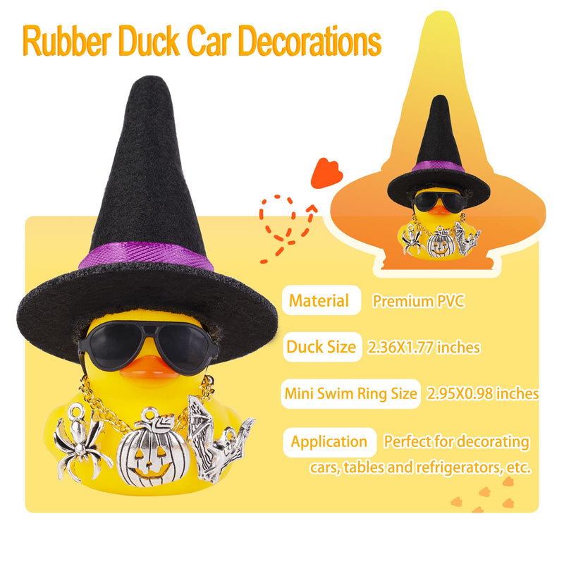 Rubber Duck Car Ornaments Yellow Duck Car Dashboard Decorations with Mini Witch Hat Sunglasses Necklace and Cute Accessories for Party Gifts(H2) H2-Black&Purple Ribbon-Accessories