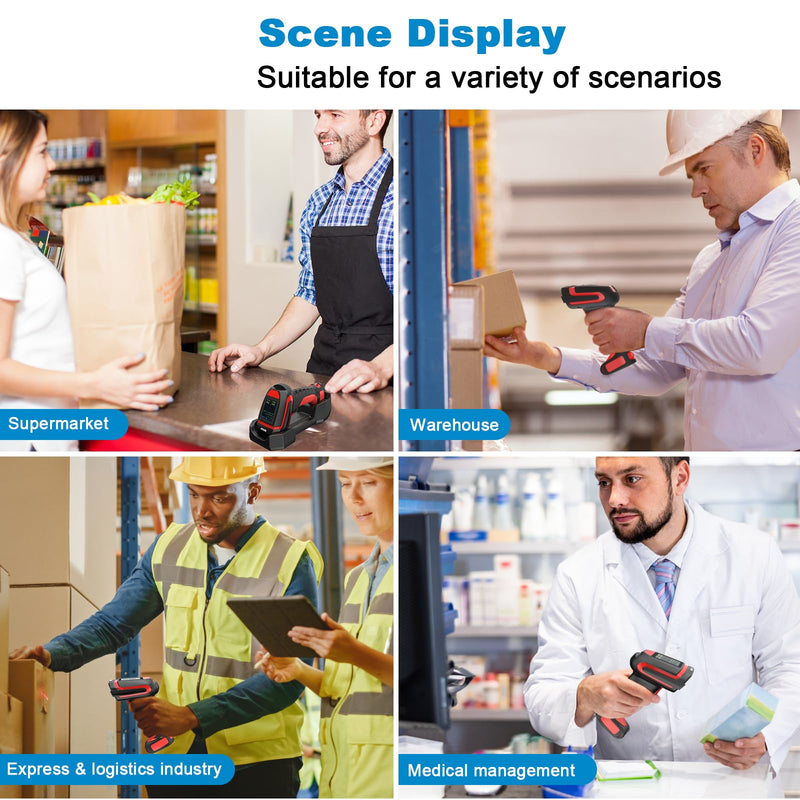 Symcode 2D Industrial Barcode Scanner with Charging Stand and Screen, 433Mhz 2-in-1 Bluetooth Wireless Hands-Free Barcode Reader Rugged Heavy Duty 2000 Feet Transmission Distance for Large Warehouse.