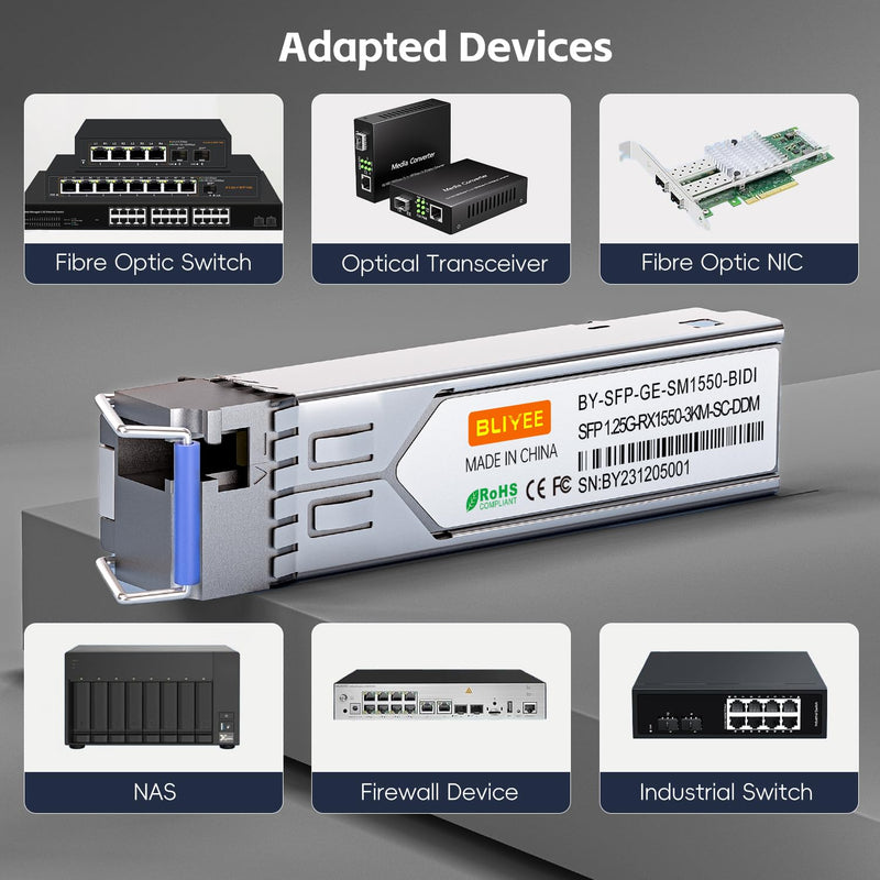 1 Pair 1.25G Single Mode SFP LC Module | 1000Base BiDi Fiber Transceiver | LC Simplex Connector | 20KM | SMF | 1310/1550nm | DDM for Cisco GLC-LH-SMD, Ubiquiti, Netgear, D-Link, Supermicro