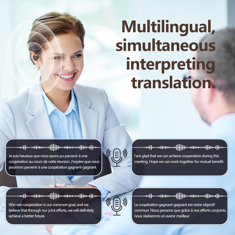 Language Translator Earbuds, 3 in 1 Translation Earbuds in Real Time, Bluetooth Translator Device, Earhook Translation Headset for Business Learning & Meetings & Travel (Black)