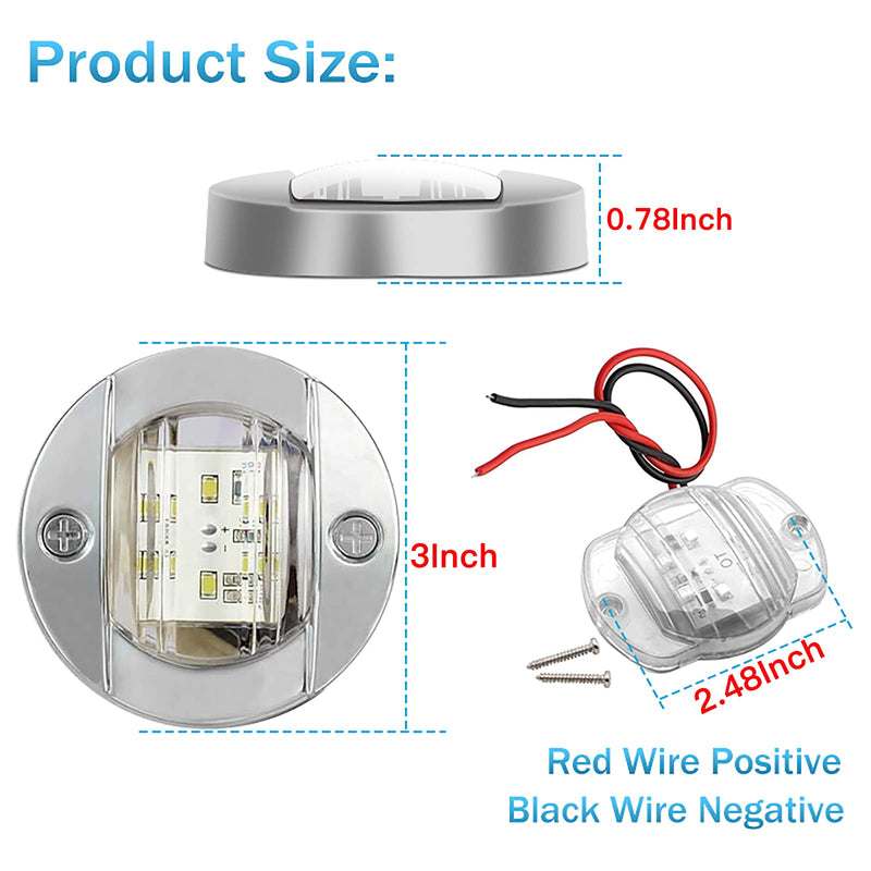 ALFU 10Pcs White DC 12V 3 Inch Round Marine Boat Interior Lights Transom Mount Led Stern Anchor Lights LED Night Fishing Lights IP67 Waterproof Deck LED Courtesy Light 10Pcs(White)