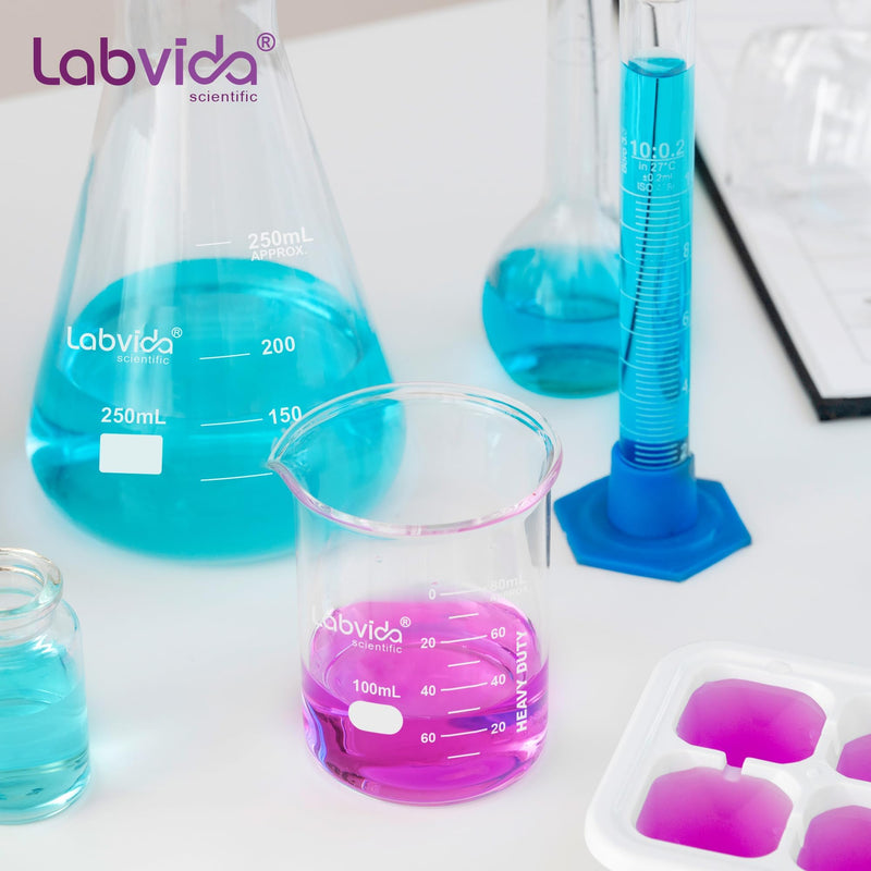 2pcs 1000ml Upgrated Thick Glass Beakers, Griffin Low Form Beaker Set with Double Scale, 3.3 Boro, LVA014 2pcs of Vol.1000ml
