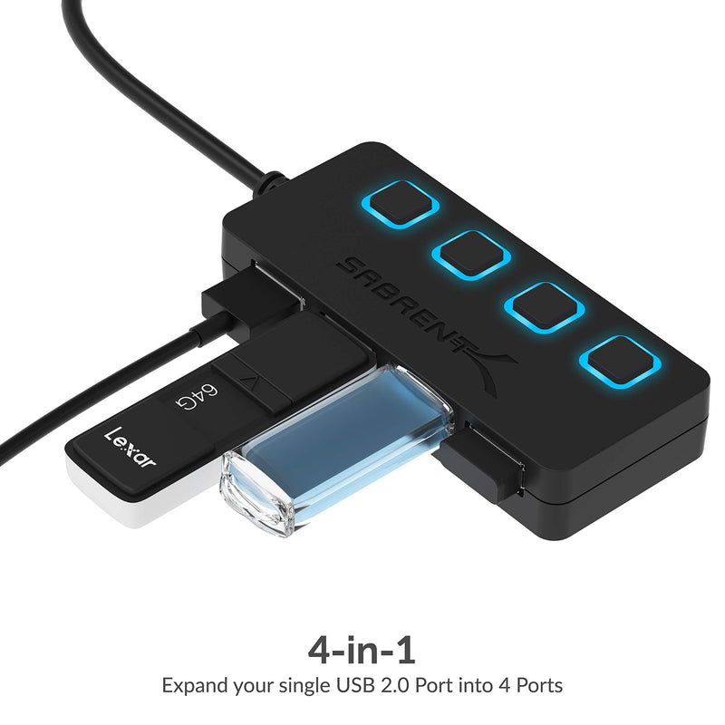 SABRENT 4 Port Portable USB 2.0 Hub + 4-Port USB 2.0 Hub with Individual LED lit Power Switches