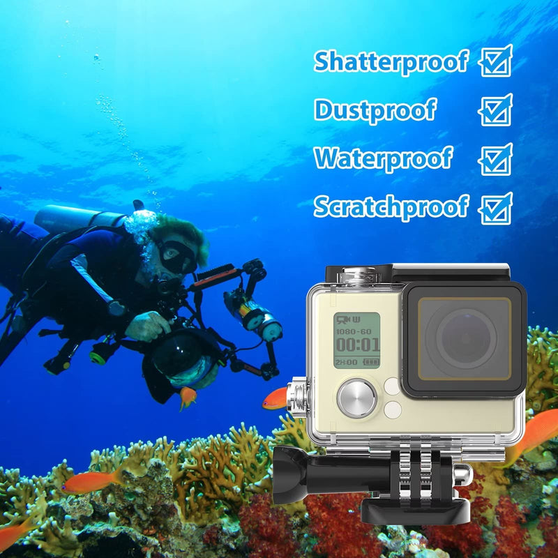 HONGDAK Waterproof Housing Case for GoPro Hero 4/3/3+, 60M/196FT Underwater Protective Dive Housing Shell with Bracket Mount Accessories for GoPro Hero4, Hero3+, Hero3 Action Camera Outside Sports for GoPro Hero 4/3/3+