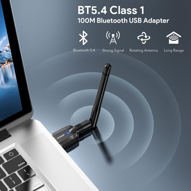 EDUP USB Bluetooth Adapter Bluetooth 5.4 Dongle for PC, Plug and Play, Free Driver, Long Range 328ft/100M, Only Compatible with Windows 11/10/ 8.1 for Desktop PC Laptop