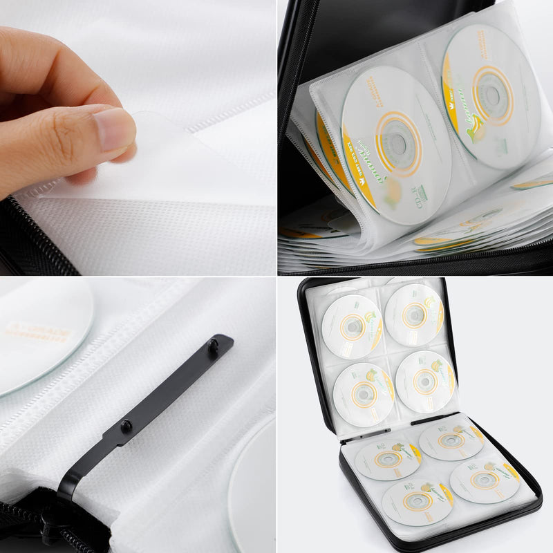 DVD Storage CD Case Holder: 160 Capacity CD Sleeves Black Disc Cases Binder for Car - CD Hard Organizer Box - Large DVD Wallet for Movie/Music/Game & Portable CD Book