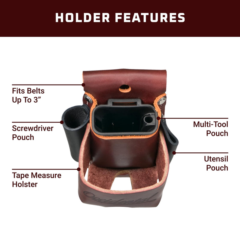 Occidental Leather Belt Worn 4 in 1 Tool/Tape Holder - Provides 4x the Tool Capacity - Includes 2003 Oxy Tool Shield - Made in USA