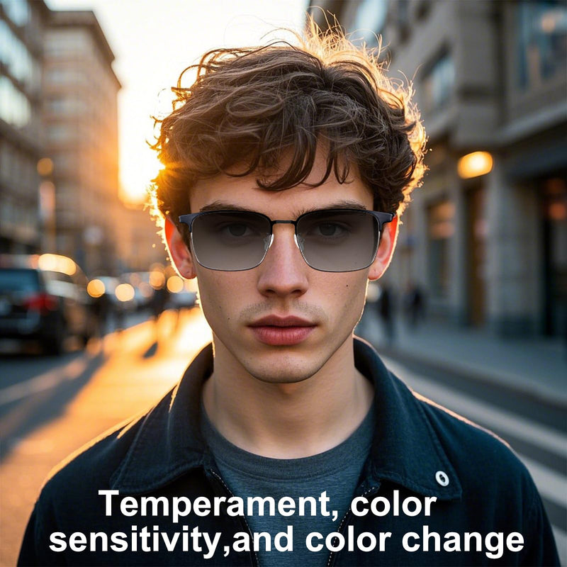 Smart Bluetooth Glasses for Women Men with Speaker Physical Color-Change Anti-Blue Light Polarized Built-in Microphone for Android iOS (Silver Frame) Silver-Physical color-chang lens