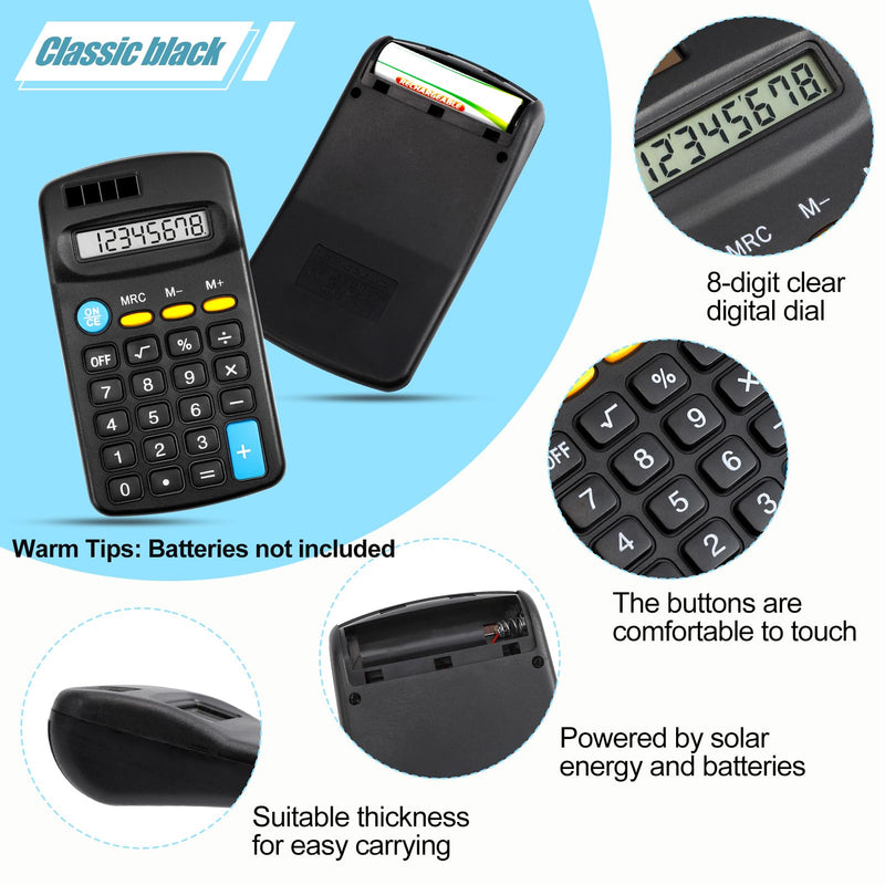 24 Pieces Pocket Calculator,Pocket Size Mini Calculators,Solar Battery Dual Power Function Calculator,8 Digit Display Basic Calculator for Students Kids Home Office(Black) Black 24Pcs
