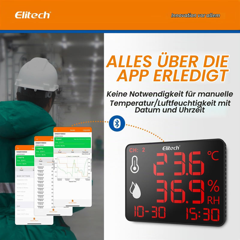 Elitech WiFi Thermometer, Temperature and Humidity Meter, Large Display Data Logger with External Sensors, Real-time Monitoring for Warehouse, Laboratory, Home, Greenhouse DR-230W-THE Wi-Fi single probe