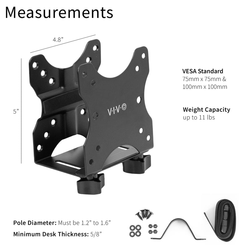 VIVO Adjustable Thin Client Mini PC Mount Bracket, CPU VESA Under Desk and Monitor Arm Computer Holder, Black, MOUNT-PC05C