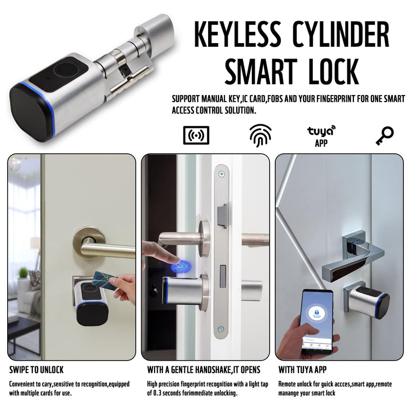 Intelligent Door Locks Fingerprint IC Card Key Cell Phone Application Household Intelligent Electronic Locks Applicable to Wooden Iron Security Door Silver