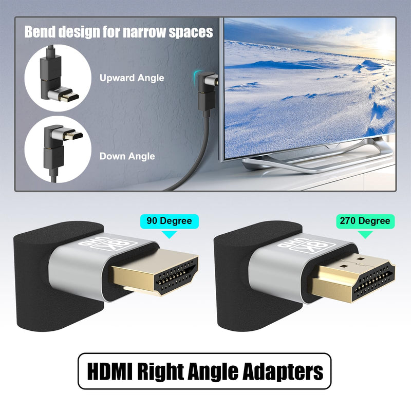 VCELINK 8K@60Hz HDMI Right Angle Adapter, 90 Degree and 270 Degree HDMI Adapter Male to Female, HDMI 2.1 Cable Adapter with 4K@120Hz, HDR, eARC for for HDTV Switch Laptop PS4 PS5 Xbox, 2-Pack