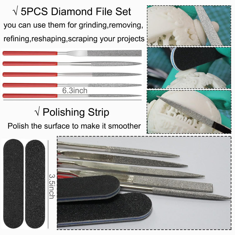 Precision 3D Printer Tool set with Deburring Tool, 3D Printer Spatula,Craft Knife,hand File,Carving Knife,Storage Box Suitable for Sanding, Carving, Modeling, Cutting, Scraping Deburring kit