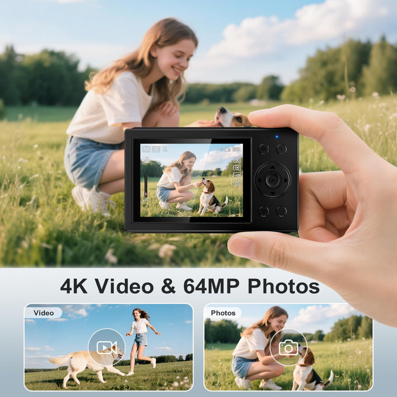 S1 Digital Camera for Kids & Beginners, Autofocus Point and Shoot Camera with IPS Screen, 16x Zoom, Macro, Lens Filters, Self Timer, 32GB Card Included - Black (Digital 4K UHD 1080P FHD)