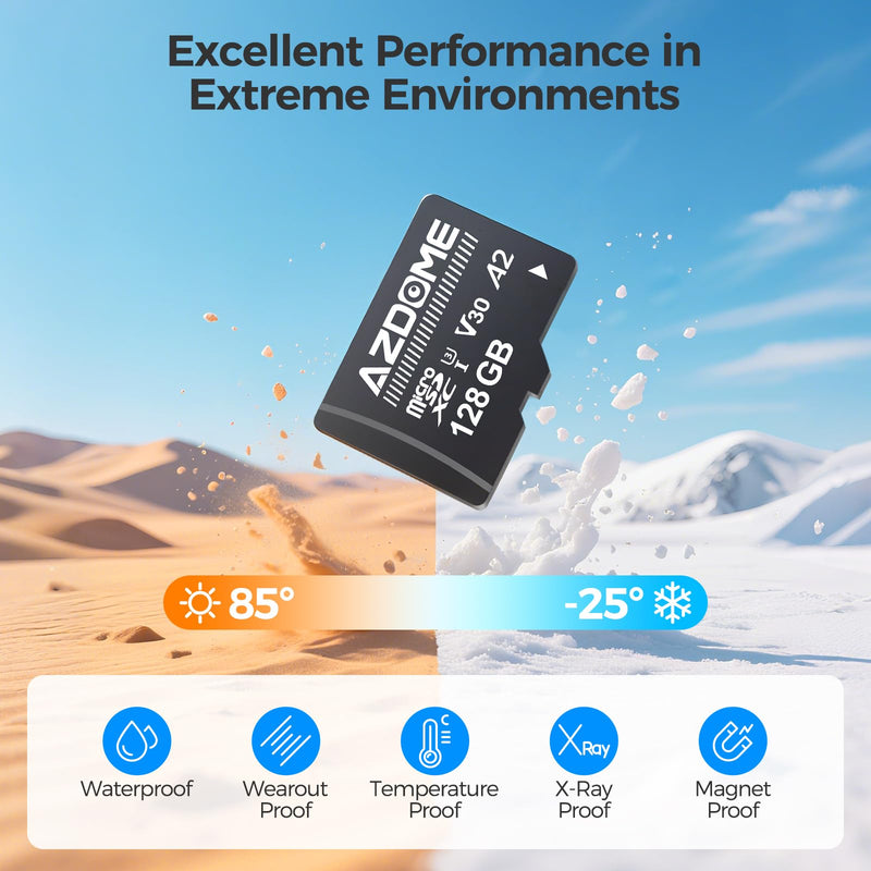 AZDOME 128GB Micro SD Card microSDXC Memory Card for AZDOME M550 GS63H Pro PG17-4K M550 Pro M200 M330 M300S M01 Pro Dash Cam Full HD & 4K UHD, U3, A2, V30