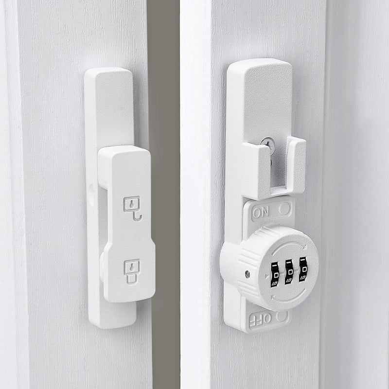 INIRET 2 Packs Matte White 180 Degree Barn Door Lock,Mechanical Password Lock,3 Digit Password Keyless,Flip Latch with Combination,Protect Privacy,for Barn Door,Cabinets,Windows,Garden,Bathroom 180 Degree_Matte White
