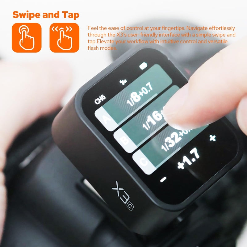 Godox X3-C Wireless Flash Trigger for Canon Cameras, 2.4G Wireless X System TTL Autoflash HSS1/8000s OLED High Brightness Touchscreen 16 Groups and 32 Channels Built-in 850mAh Lithium Battery