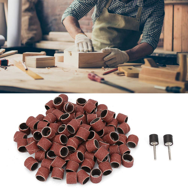100pcs Sandpaper Rings 80 Grit 12mm Paper Ring for Sandpaper Wheel + 2 Rods Emery Cloth Sanding Sleeves High Quality Durable
