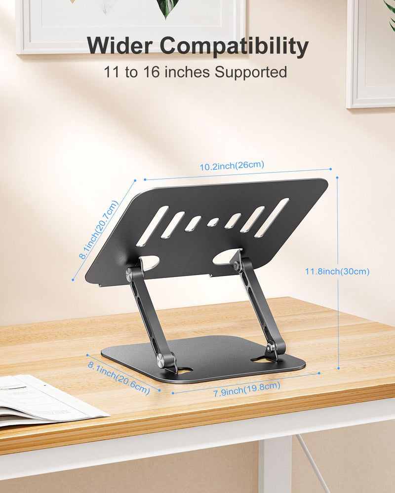 JUANWE Adjustable Laptop Stand, Aluminum Portable Laptop Riser Holder, Ergonomic Foldable Notebook Stand with Heat-Vent, Compatible for MacBook Pro, ASUS, Acer, Dell, HP (10-16'') Black