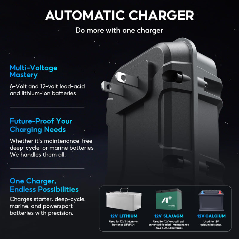 2A 6V/12V Smart Battery Charger Plug in – Auto Maintainer & Desulfator for AGM/Lithium – Trickle Charging for Cars, Boats, RVs 1 Bank(2A)