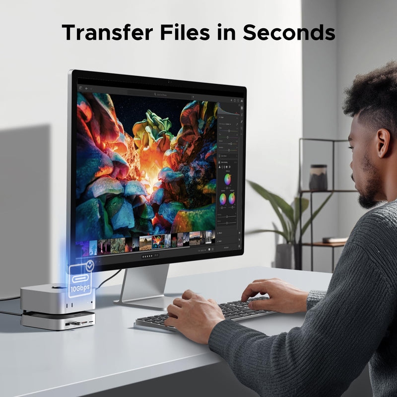 UGREEN Mac mini M4 Dock and Stand DP Hub for Mac mini M4 and M4 Pro 2024 with M.2 NVMe SSD Enclosure, 4K144Hz DP,10G USB A/C, SD/TF, Audio