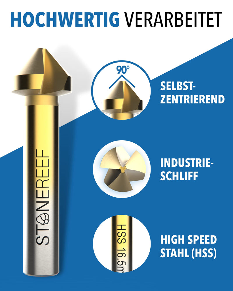 STONE REEF professional countersink set made of HSS steel [6 pieces including storage box] - metal countersink, metal countersink, countersink set, metal countersink, wood countersink, wood countersink, wood countersink countersink set of 6