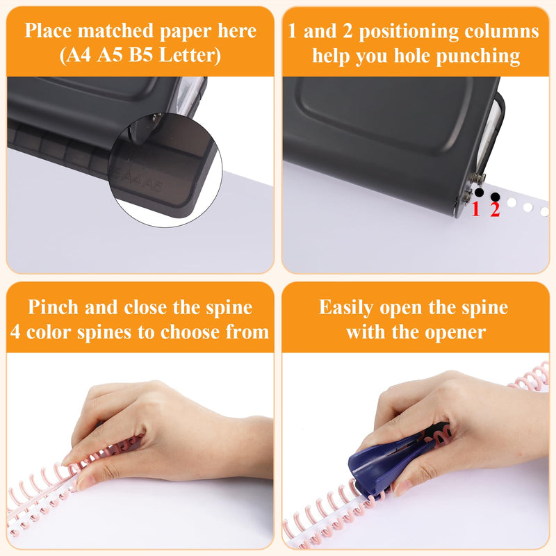 10 Hole Punch Binding Machine for Planners with 10 Multi-Color Binder Rings,30 Holes on A4,20 Holes on A5,26 Holes on B5,10 Sheet Capacity (Black) Black
