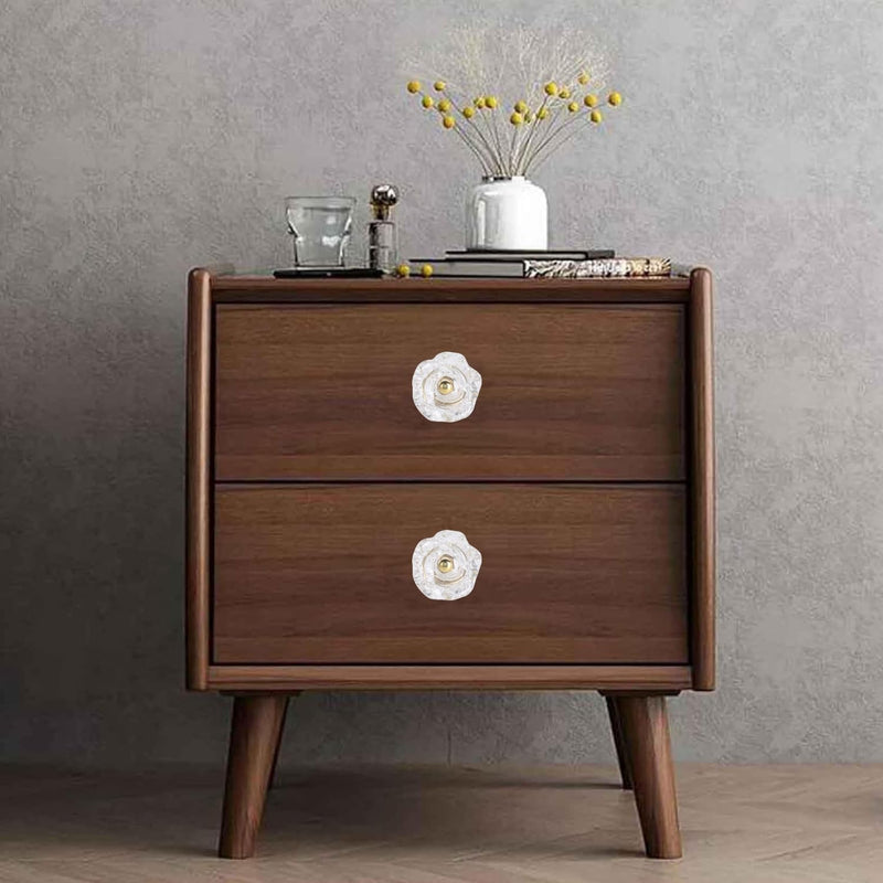 Perilla Home Set of 6 Crystal Knobs for Cabinet & Drawers Decorative Flower Knobs for Home Kitchen Cabinet Hardware Cupboard Glass Door Dresser Wardrobe and Drawer Pulls (Daisy White) Daisy White Round