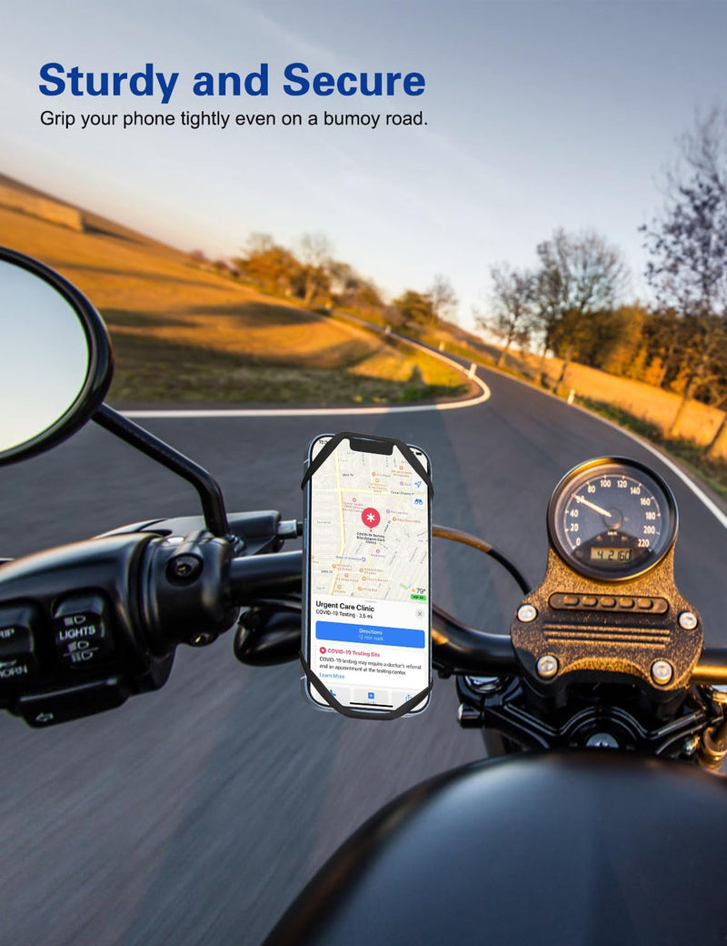 Bike Phone Holder, Motorcycle Phone Mount Cell Phone Mount- 360° Rotatable, Silicone Bicycle Phone Mount for Motorcycle Bicycle Scooter, for 15 Pro Max / 14/13, S10 and More 4.7-6.8" Phone Black