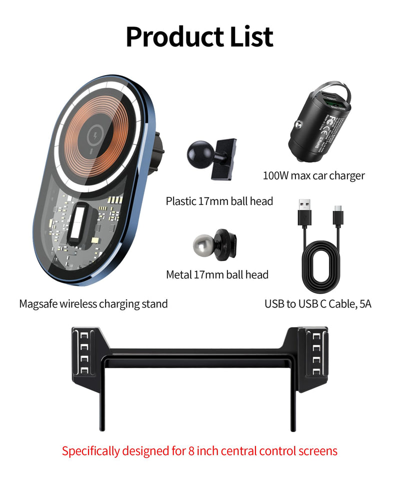 Wireless Charging car Phone Holder for Hyundai Venue 2020-2025 Accessories 8-inch Screen Fixed Clip,360° Rotation car Phone Mount Compatible with MagSafe