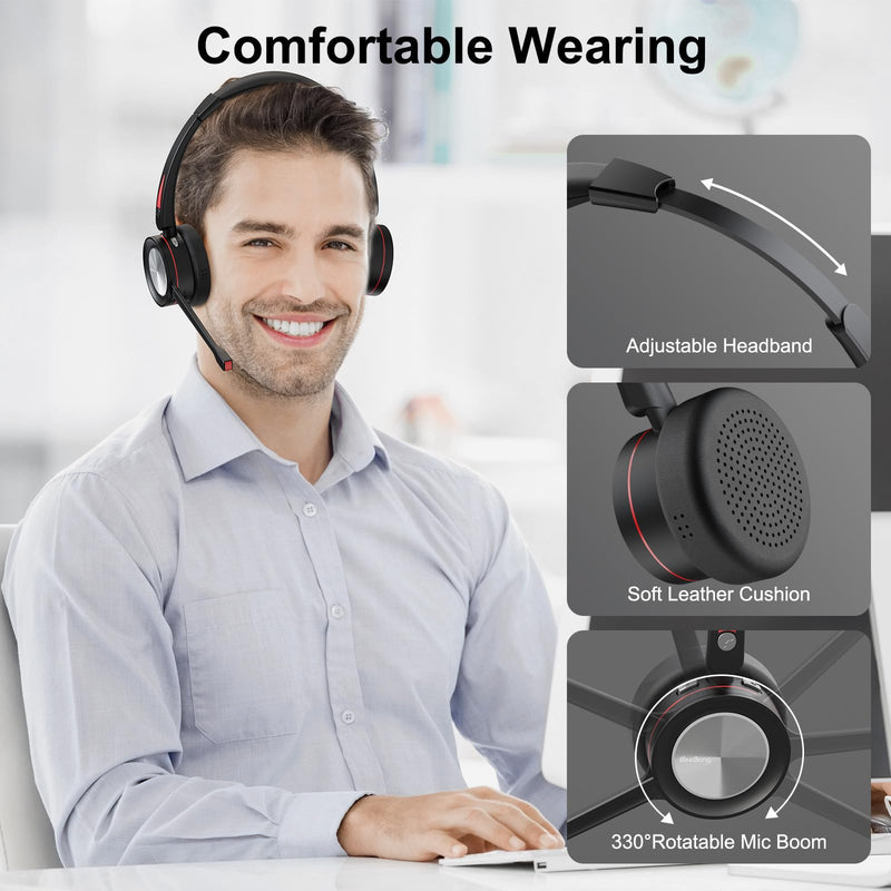 Bluetooth Headset with Microphone for PC, Wireless Headset with Mic & Mute Button, 40 Hrs Working Time, Noise Cancelling Bluetooth Headset 5.2 for Work Office Laptop Teams Business Meeting