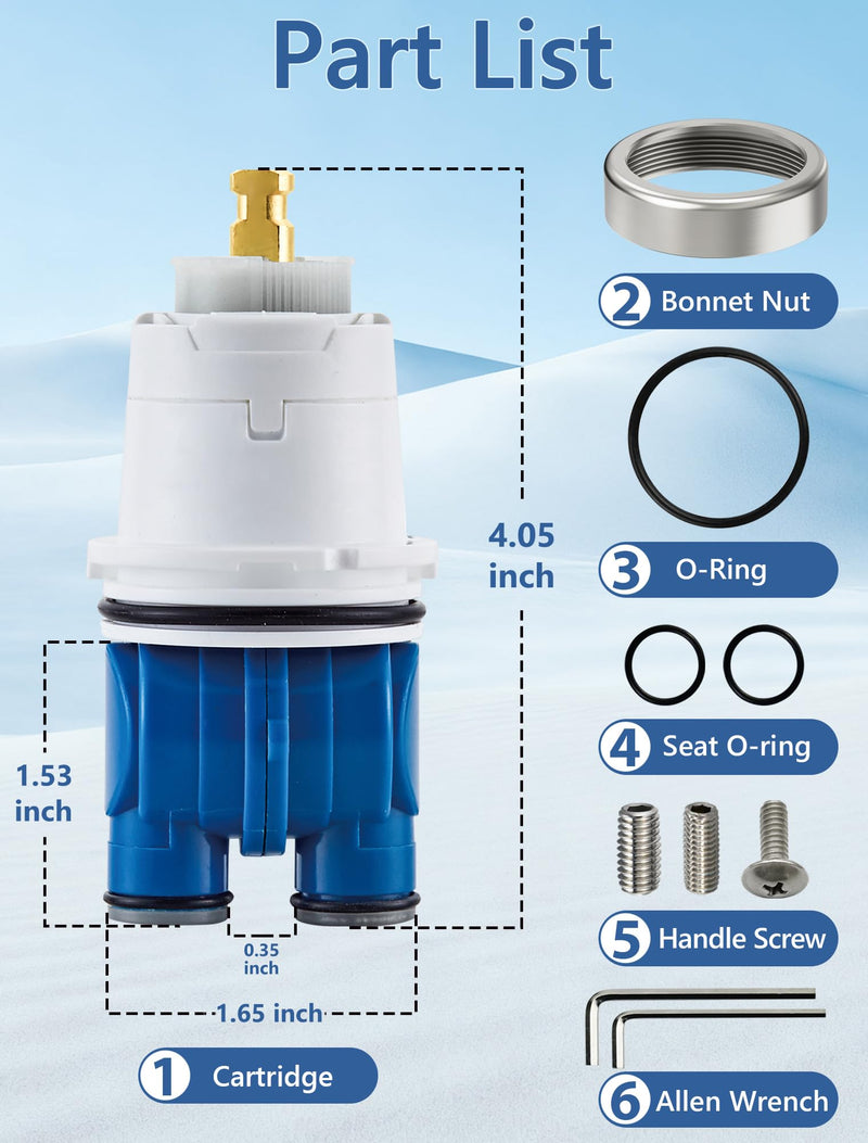 Shower Cartridge Replacement for Delta RP19804 (04/2006 Earlier) 1-Pack, Fits Delta Monitor 1300 1400 Series Single Handle, Fix Leak or Drip, Temperature or Pressure Issues, Includes Bonnet Nut RP19804 with nut
