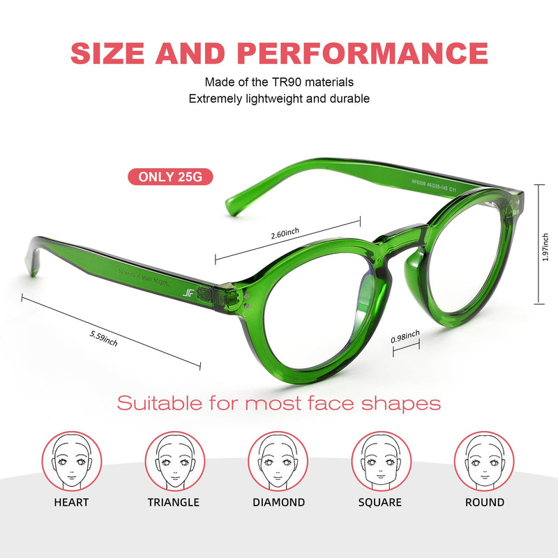 Round Blue Light Blocking Glasses, Retro Computer Gaming Eyeglasses Anti Eyestrain & UV RF6209 Basil Green