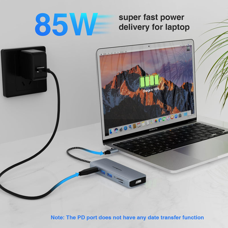 TOTU Docking Station, USB C Hub Adapter with 4K HDMI, USB C Hub, 2* USB3.0 Type-A, USB C Data Transfer Port, 2* USB 2.0 Type-A, SD/TF, USB C PD, 3.5mm Stereo Jack for Windows
