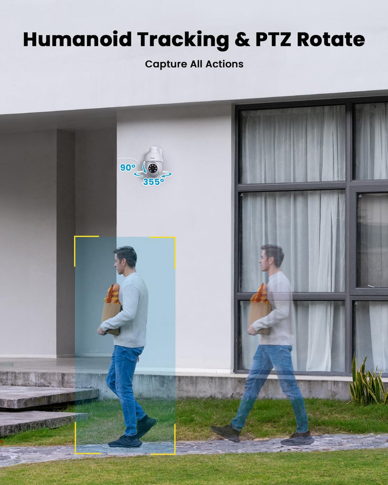 ieGeek 5MP POE Camera, Outdoor Security IP Camera with 355° Pan/90° Tilt, Wired Security Cameras for Home Surveillance, AI Detection, Auto Tracking, 2-Way Audio, Night Vision, 24/7 Recording White-Single POE Cam