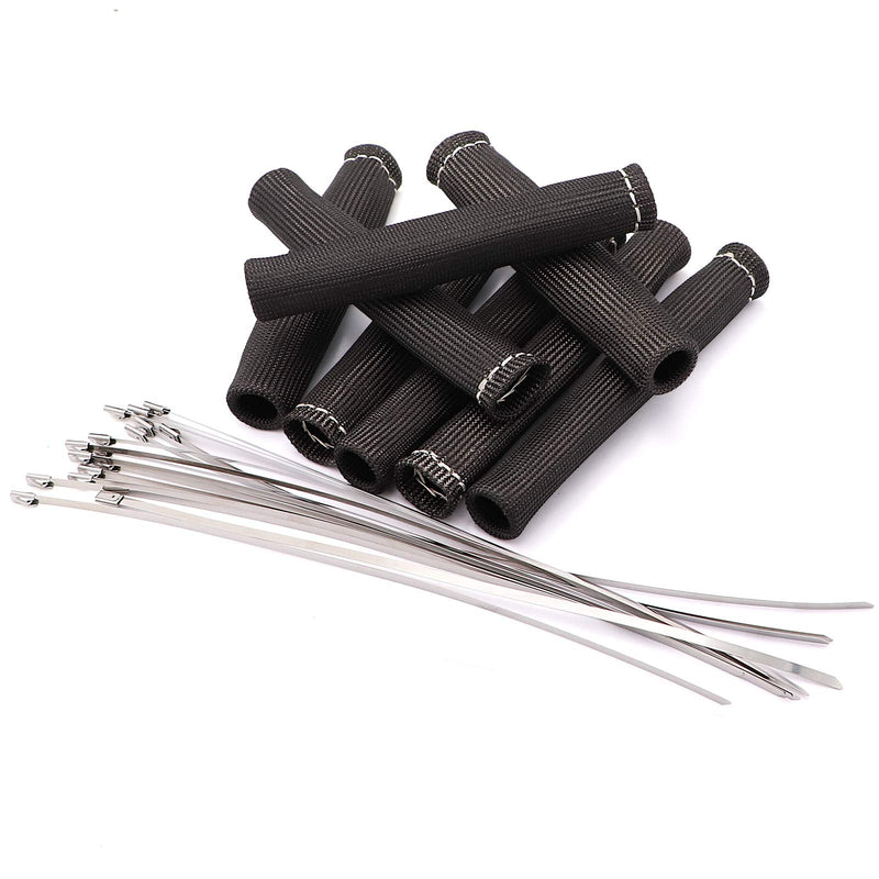 8PCS Spark Plug Wire Boots 6 inches 2500° Heat Shield Protector Sleeve with 16pcs Stainless Steel Wire Ties(Black)