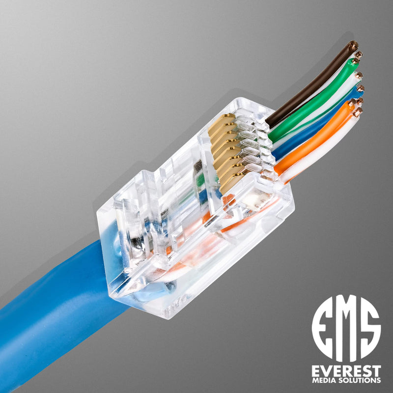 Everest Media Solutions RJ45 Cat6/6a Pass Through Connectors for a Thick 23 AWG Large Diameter UTP Network Cable, 200 Pcs | Insert Guides Included Quantity 200