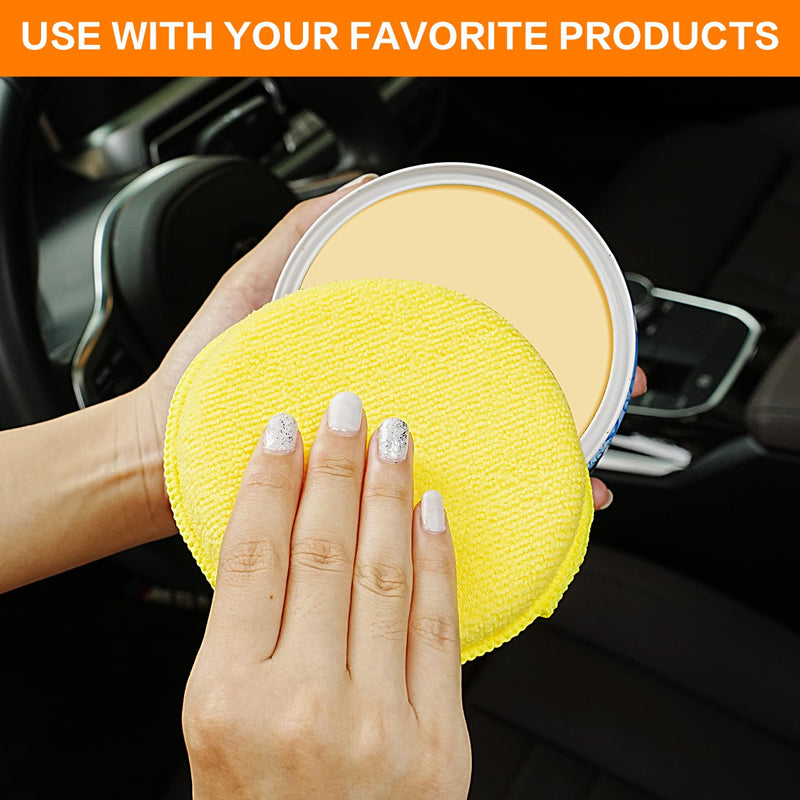 Microfiber Wax Applicator Pads, Car Wax Applicator, Buffing & Detail Polishing Foam Pads for Car Cleaning and Fine Polishing (5" Diameter, 6 Pack) - Yellow