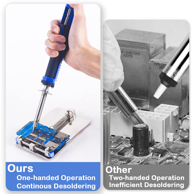 K KERNOWO 929D-V Electric Desoldering Soldering Iron Sucker – Desoldering Pump Tool with 1.0mm & 1.2mm Nozzles, Desoldering Gun with Wick & Cleaning Pin for Through-Hole Solder Removal Blue