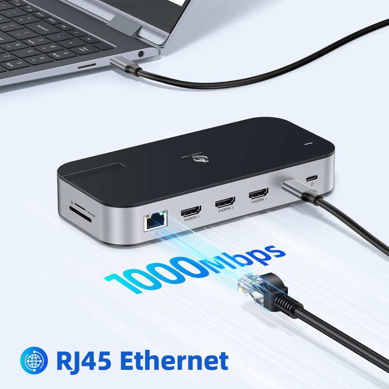 Laptop Docking Station,16 in 1 Docking Station USB C Docking Triple Monitor,USB C Dock Station with 3 HDMI,PD 100W, USB 3.1/3.0/2.0,RJ 45 Ethernet,SD/TF,Audio for Dell/HP/Lenovo Matte Black