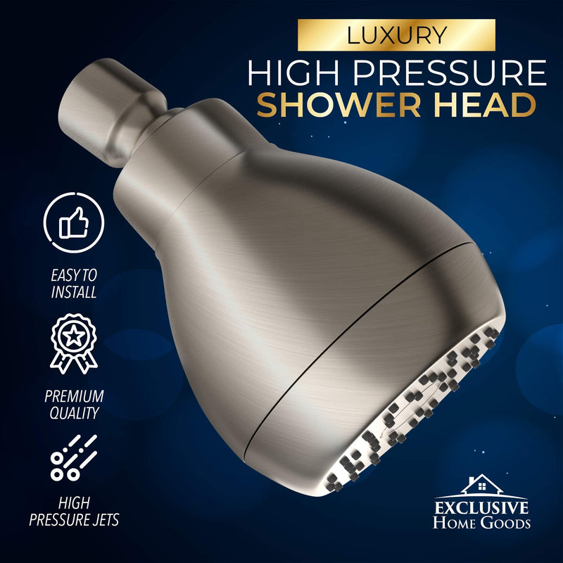 High Pressure Shower Head - Brushed Nickel - Powerful Deluxe Bathroom Showerhead with Strong Spray Stream and Small Silicone Nozzles - Universal Fit Works with High and Low Water Flow Showers-2.5 GPM 2.5 GPM Brush Nickel