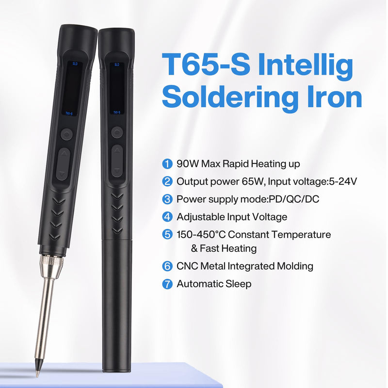 Soldering Iron Kit 90W Digital DC/PD Soldering Iron Kit Fast Heating 150-450°C | 6 soldering tips digital display automatic shut-off function. Suitable for repairing jewelry, mobile phones and others.